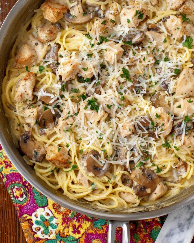 Creamy Chicken Mushroom Spaghetti Bake Recipe