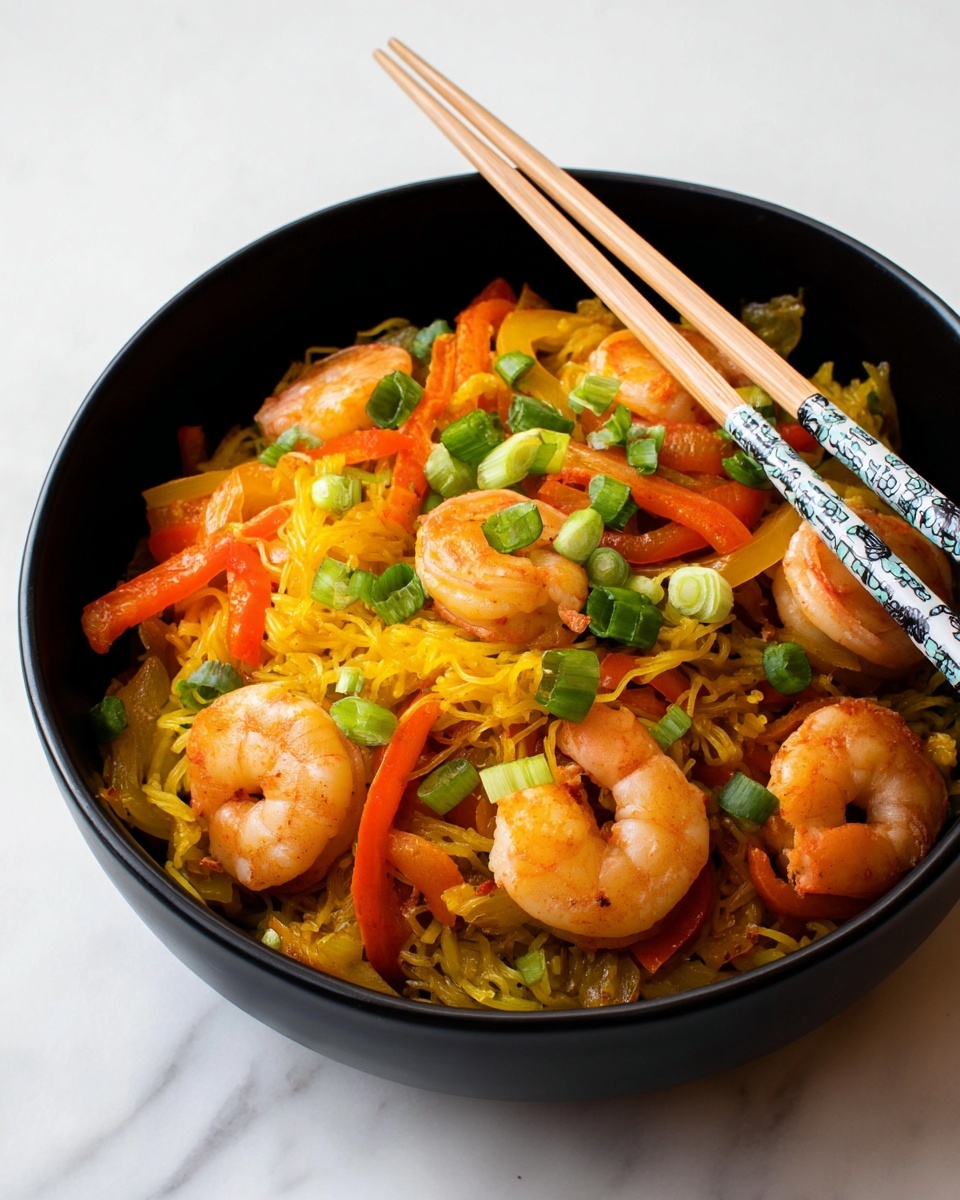 A black bowl holds a vibrant dish of thin yellow noodles mixed with pieces of light brown chicken and bright red bell peppers. Scattered green onion slices add a fresh green color on top, while a lime wedge rests on the edge of the bowl. A pair of chopsticks lift a clump of noodles from the center, showing the texture and slight sheen of the noodles. The bowl is set on a white marbled surface, giving a clean and bright background. photo taken with an iphone --ar 4:5 --v 7