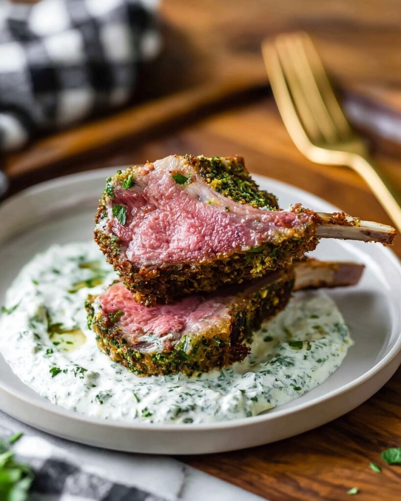 Herb-Crusted Rack of Lamb with Mint Yogurt Sauce Recipe