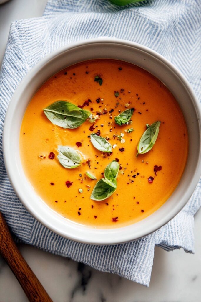 Creamy Tomato Soup with Fresh Basil Recipe