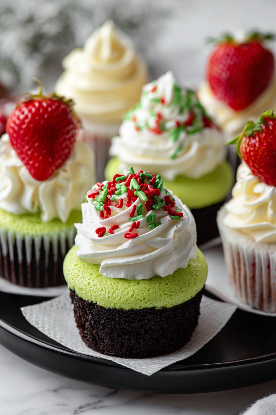 Grinch Cheesecake Cupcakes with Oreo Crust Recipe - Serving