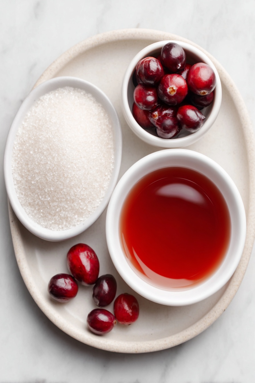 Flat lay of a small white ceramic bowl filled with bright red cranberry juice, a neat pile of fine white powdered gelatin flakes, a small white ceramic bowl with granulated white sugar crystals, a few whole fresh cranberries scattered naturally, all arranged symmetrically on a clean white ceramic plate, placed on a clean white marble surface, soft natural light, photo taken with an iPhone, professional food photography style, fresh ingredients, white ceramic bowls, no bottles, no duplicates, no utensils, no packaging --ar 2:3 --v 7 --p m7354615311229779997 - Cranberry Jelly Candy, Cranberry Jelly Candy Recipe, Homemade Cranberry Candy, Festive Cranberry Treats, Holiday Cranberry Sweets