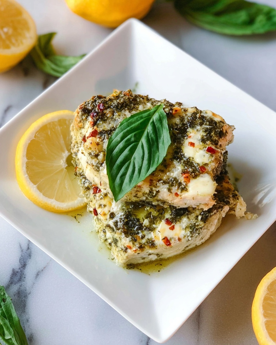 The image shows a white baking dish filled with six large stuffed pasta shells, each topped with a green spinach and cheese sauce that is slightly browned in spots. The shells are arranged close together in two rows, filling the dish fully. A fresh green basil leaf sits on one shell in the center. Next to the baking dish, there is a square white plate with two stuffed shells on a creamy green sauce, garnished with a thin lemon slice. Around the dishes, there are whole bright yellow lemons, some cut in half showing the juicy inside, and several fresh green basil leaves scattered on a white marbled surface. The photo taken with an iphone --ar 4:5 --v 7