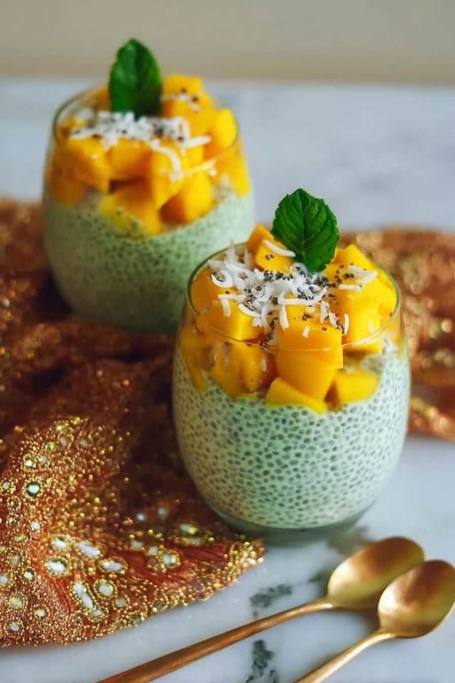 Vegan Mango Matcha Chia Pudding Recipe - Serving
