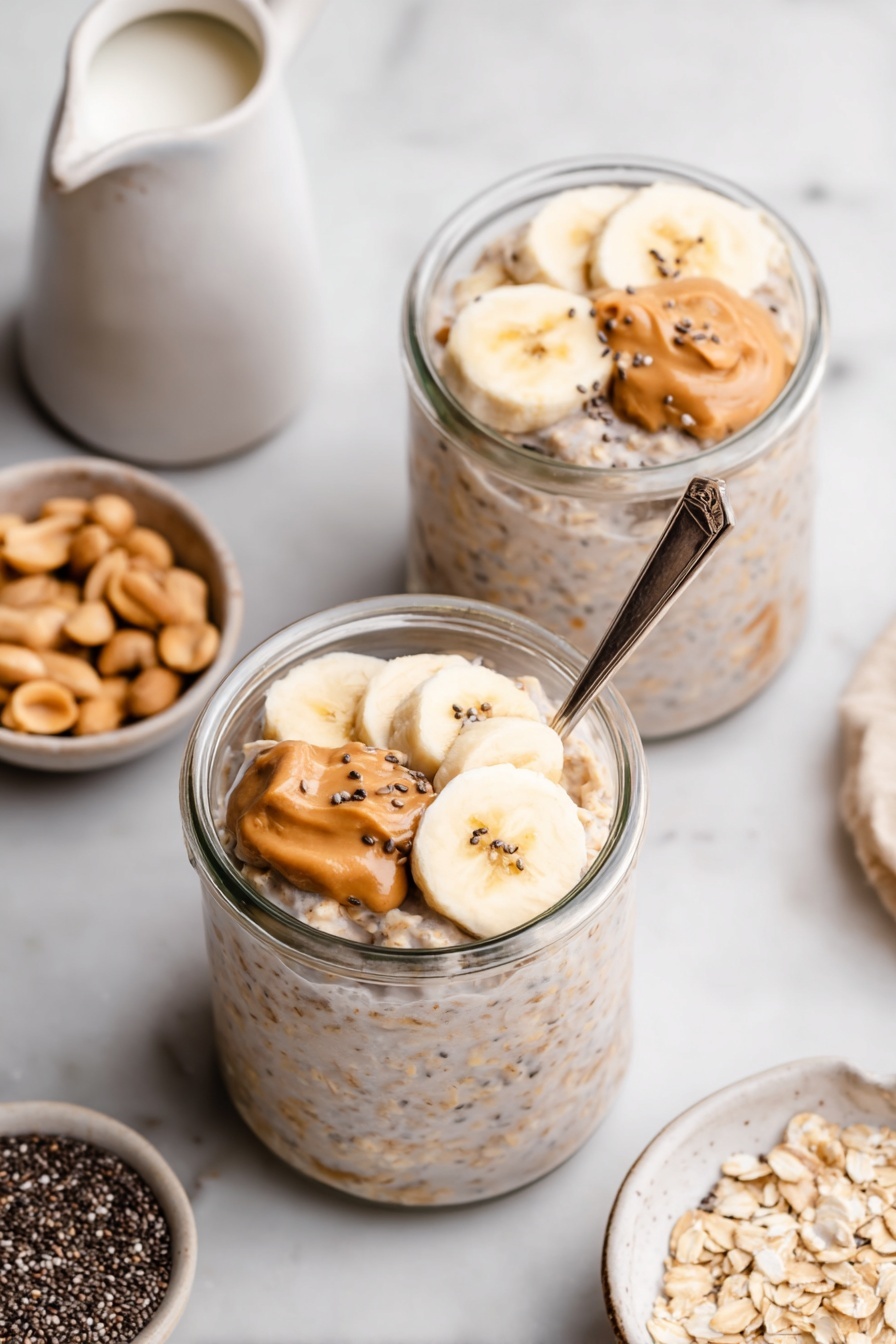 High Protein Peanut Butter Banana Overnight Oats Recipe - Serving