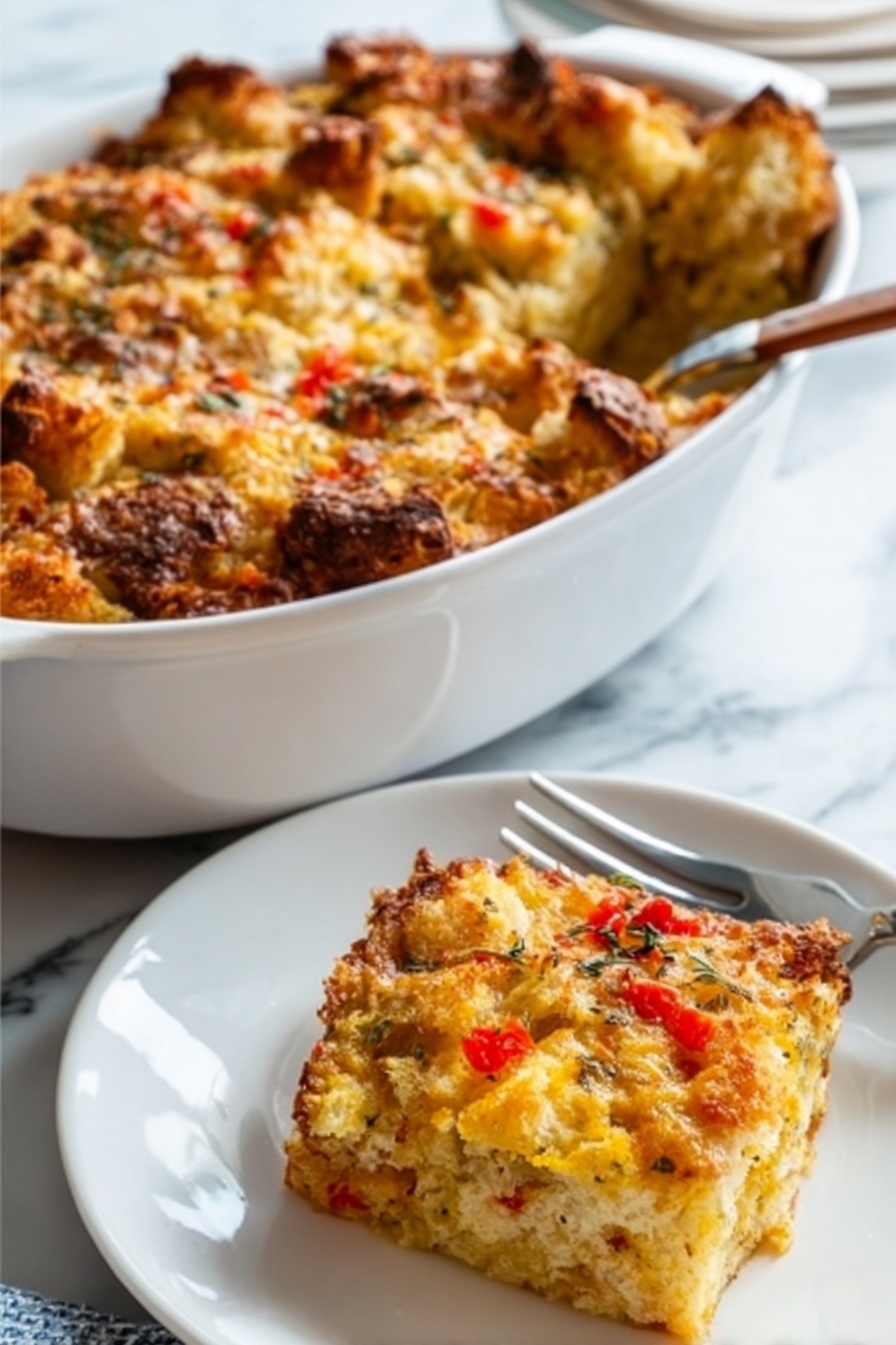 Leftover Cornbread Breakfast Casserole Recipe - Serving