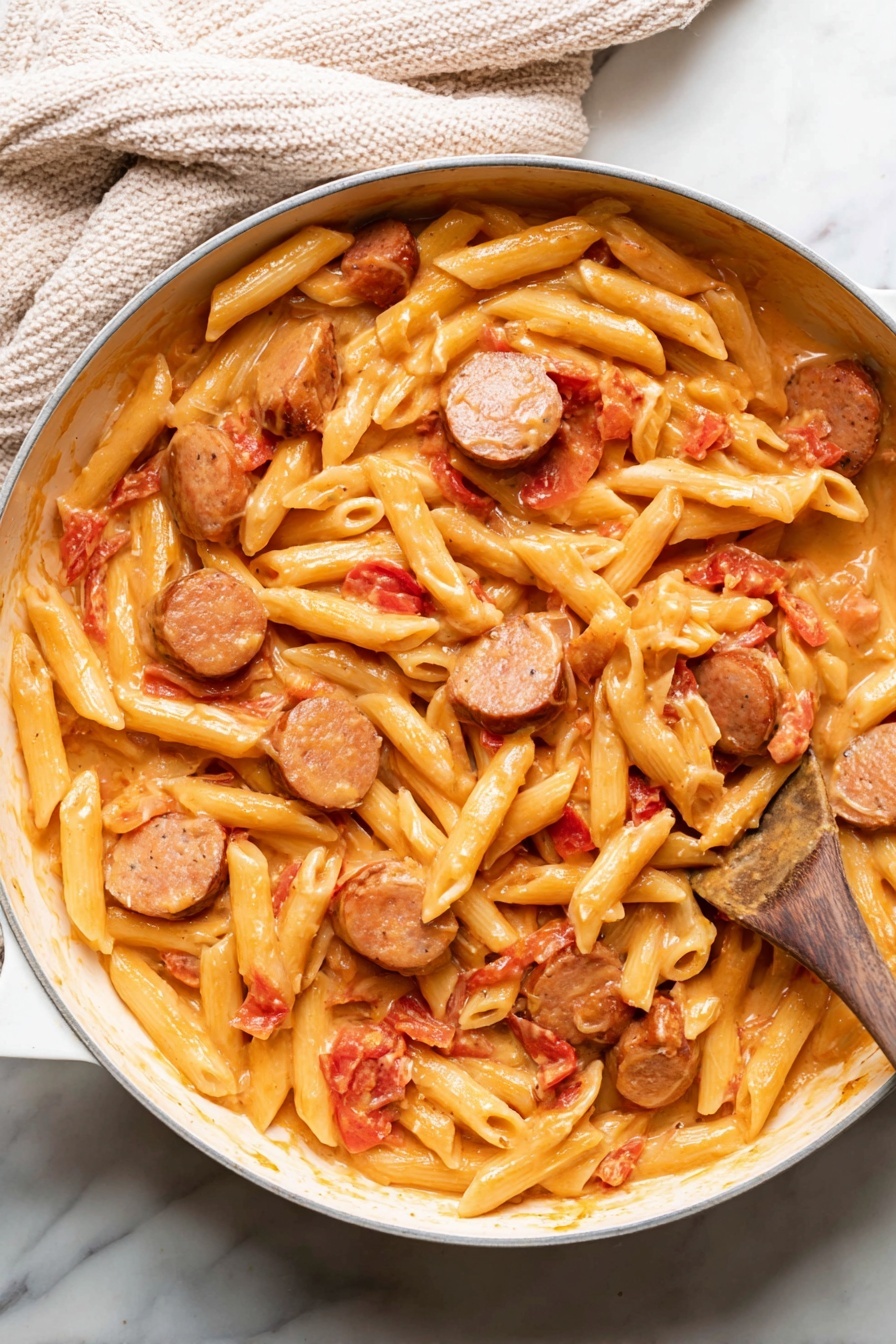 Cheesy Kielbasa Pastapermalink Recipe