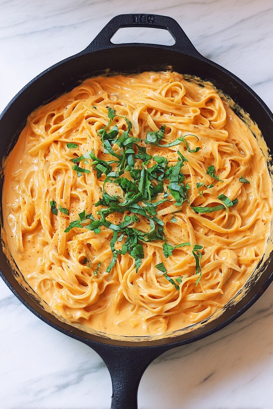 Red Pepper Cashew Alfredo Pasta Recipe - Serving