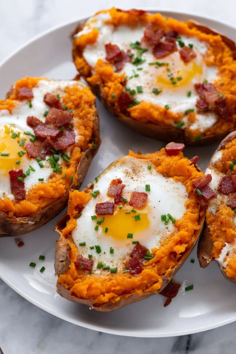 Sweet Potato Breakfast Boats with Bacon and Eggs Recipe