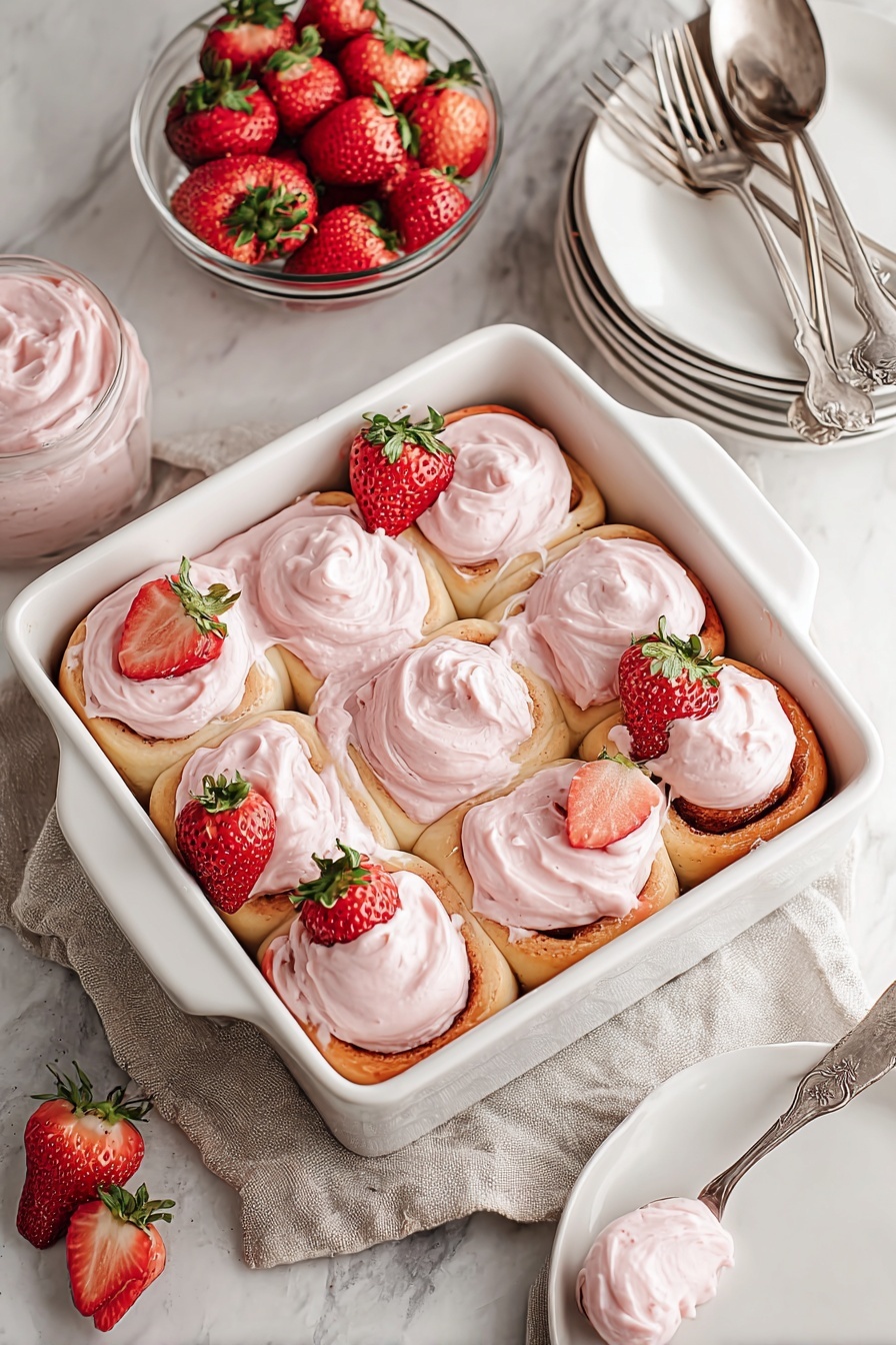Strawberry Cinnamon Rolls with Cream Cheese Glaze Recipe - Serving