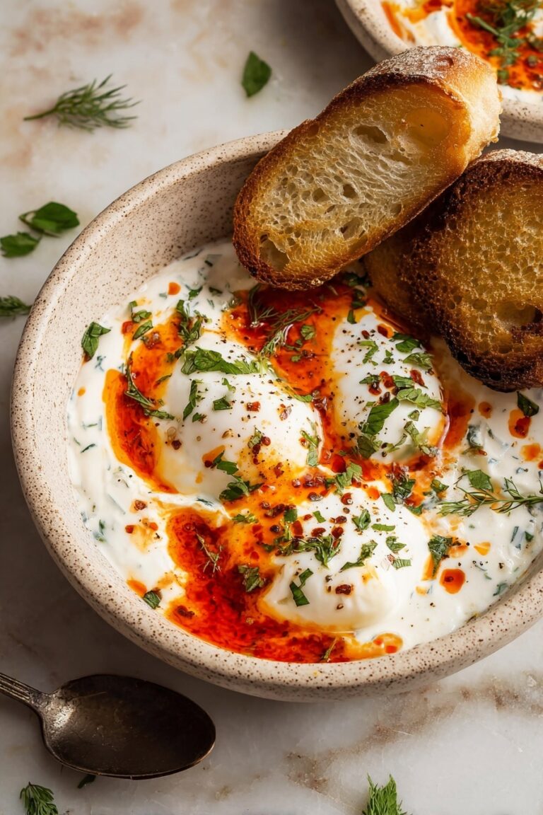 Turkish Eggs with Herbed Yogurt and Butter Sauce Recipe