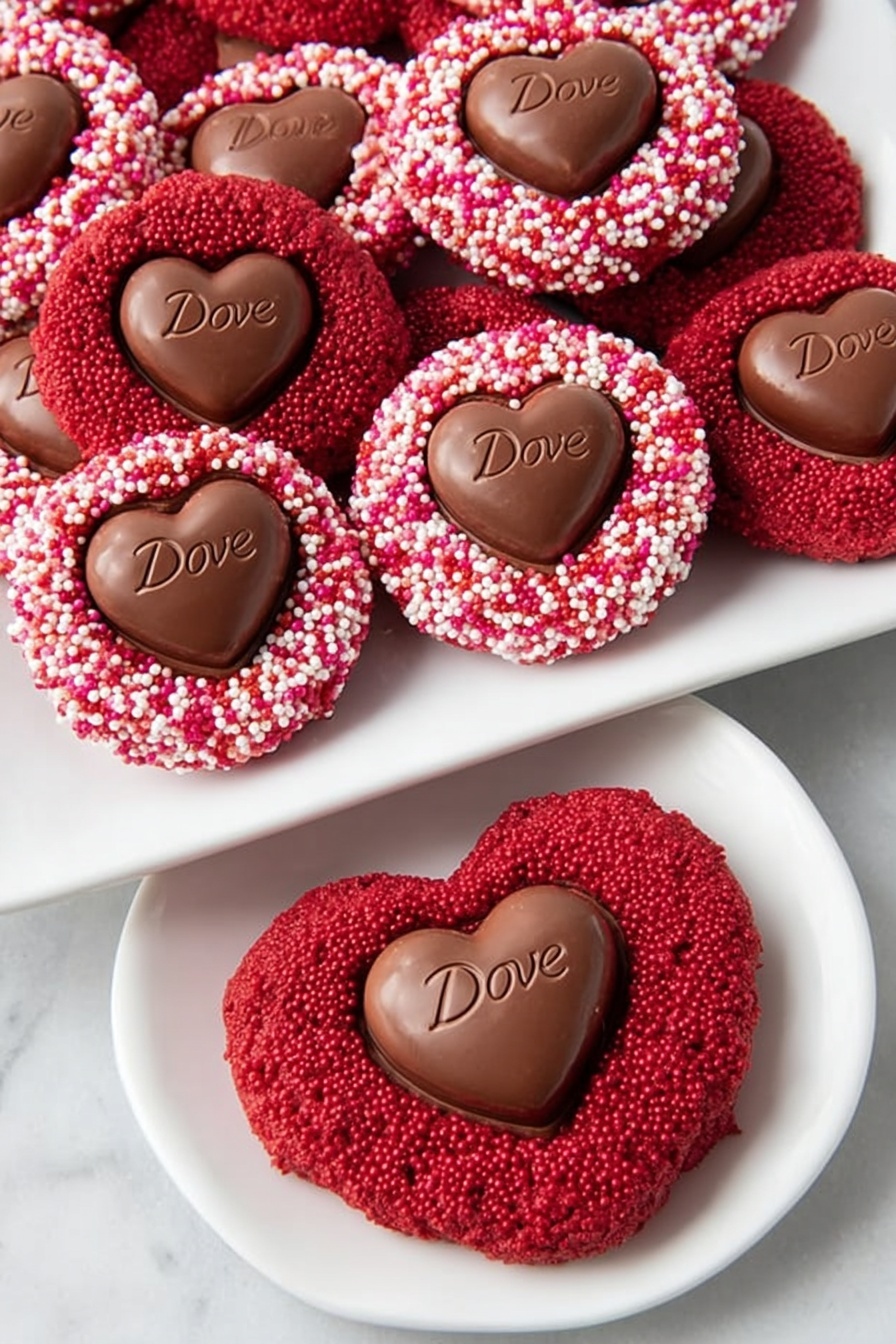 Red Velvet Blossom Cookies with Chocolate Hearts Recipe