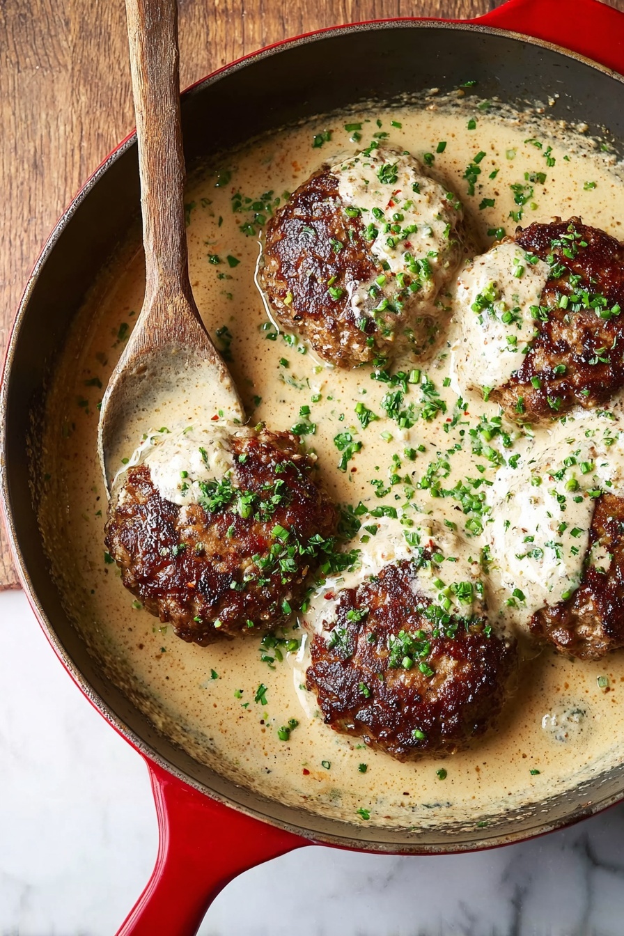 Creamy Whiskey Hamburger Steaks Recipe - Serving