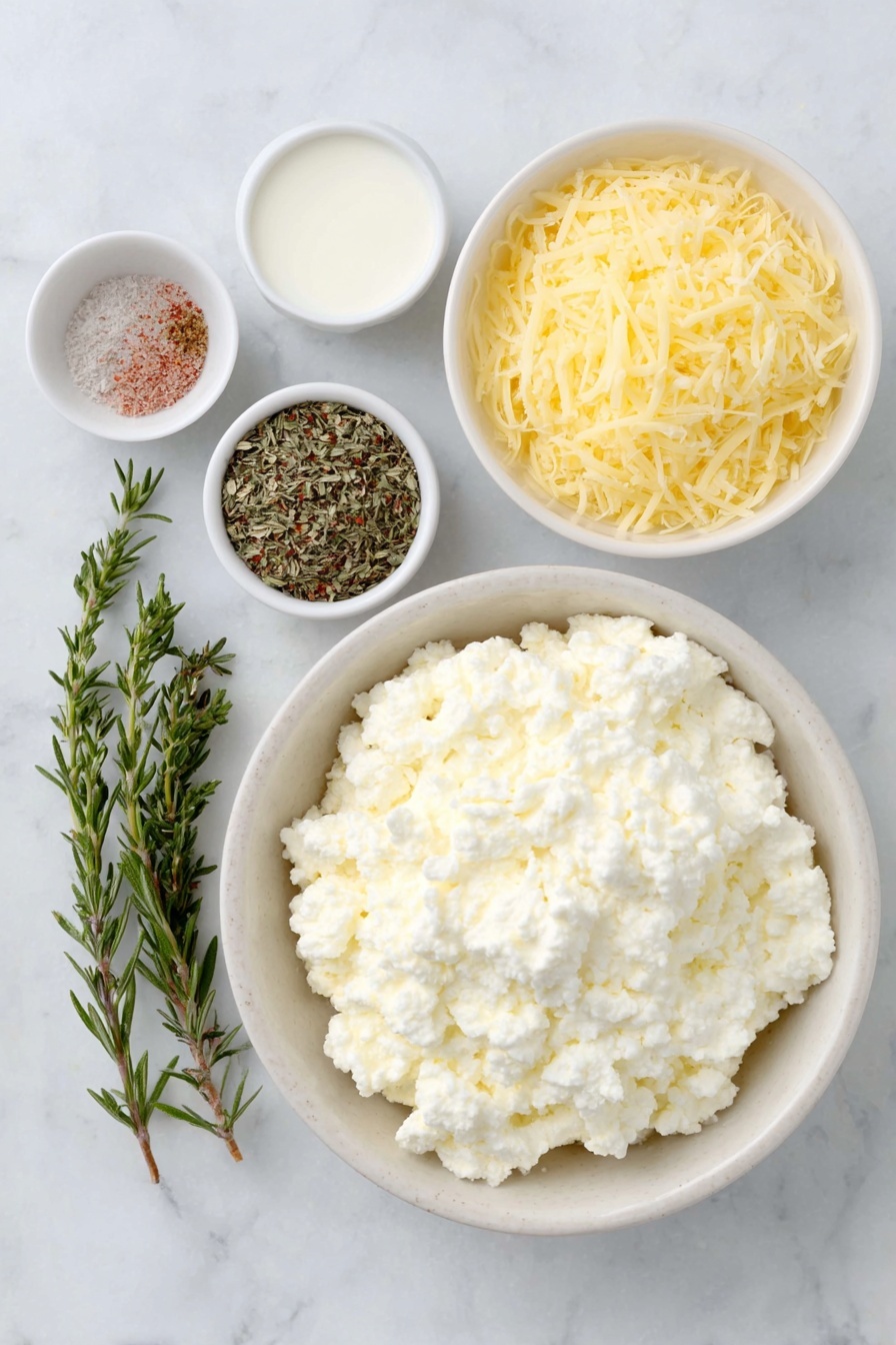 Flat lay of a small mound of fresh whole milk small curd cottage cheese, a few thin shavings of pale yellow Parmesan cheese, a small white ceramic bowl filled with mixed dried herbs and seasonings, all arranged symmetrically on a clean white marble surface, soft natural light, photo taken with an iPhone, professional food photography style, fresh ingredients, white ceramic bowls, no bottles, no duplicates, no utensils, no packaging --ar 2:3 --v 7 --p m7354615311229779997 - Cottage Cheese Chips, healthy cottage cheese snack, keto-friendly chips, high-protein snacks, easy cottage cheese recipe